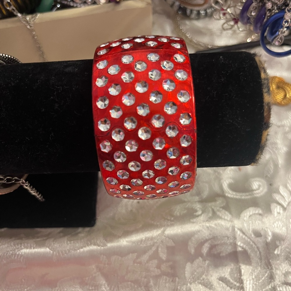 Red Plastic Rhinestones Bangle - image 1